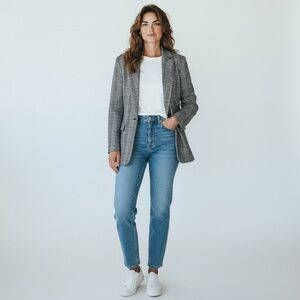 LOFT Plaid Button Front Blazer